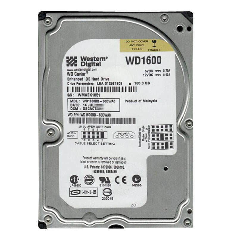 Western Digital - 160GB 7.2K EIDE 3.5" 2MB Cache Hard Drive - WD1600BB-50DWA0
