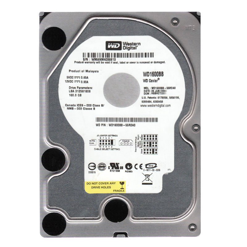 Western Digital - 160GB 7.2K EIDE 3.5" 2MB Cache Hard Drive - WD1600BB-55RDA0