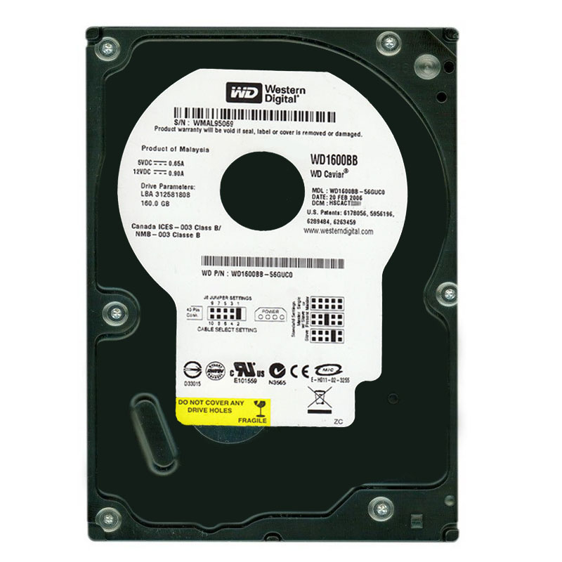 WD1600BB-56GUC0.jpg Western Digital - 160GB 7.2K ATA/100 3.5" 2MB Cache Hard Drive - WD1600BB-56GUC0 - Image 1