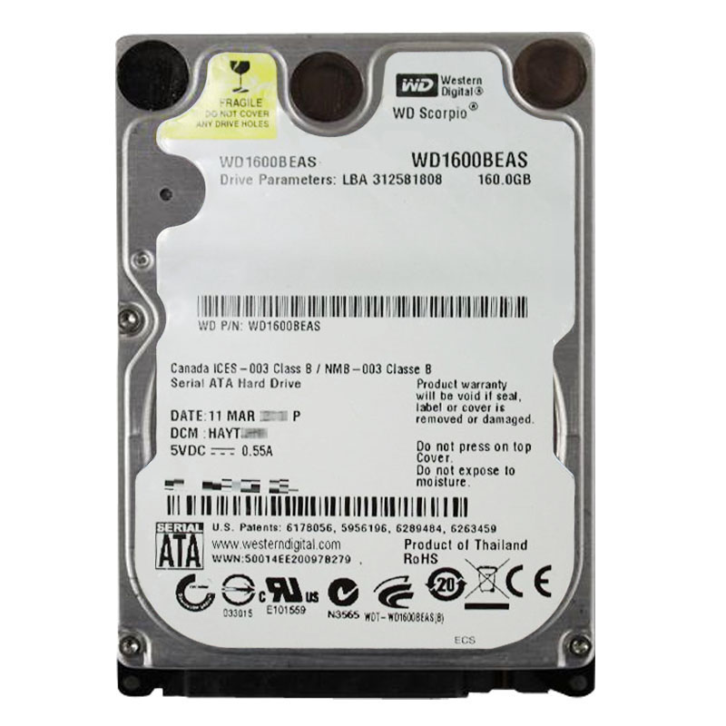 Western Digital - 160GB 5.4K SATA 1.5Gbps 2.5" 2MB Hard Drive - WD1600BEAS