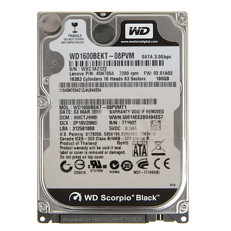 Western Digital - 160GB 7.2K SATA 3.0Gbps 2.5" 16MB Cache Hard Drive - WD1600BEKT-08PVMT1