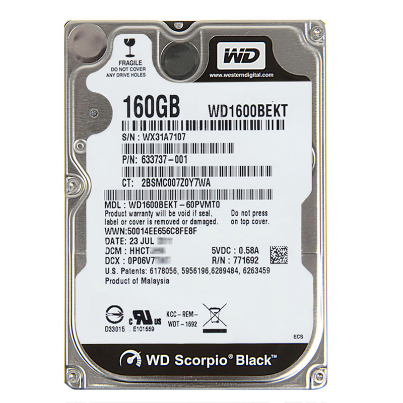 Western Digital - 160GB 7.2K SATA 3.0Gbps 2.5" 16MB Cache Hard Drive - WD1600BEKT-60PVMT0