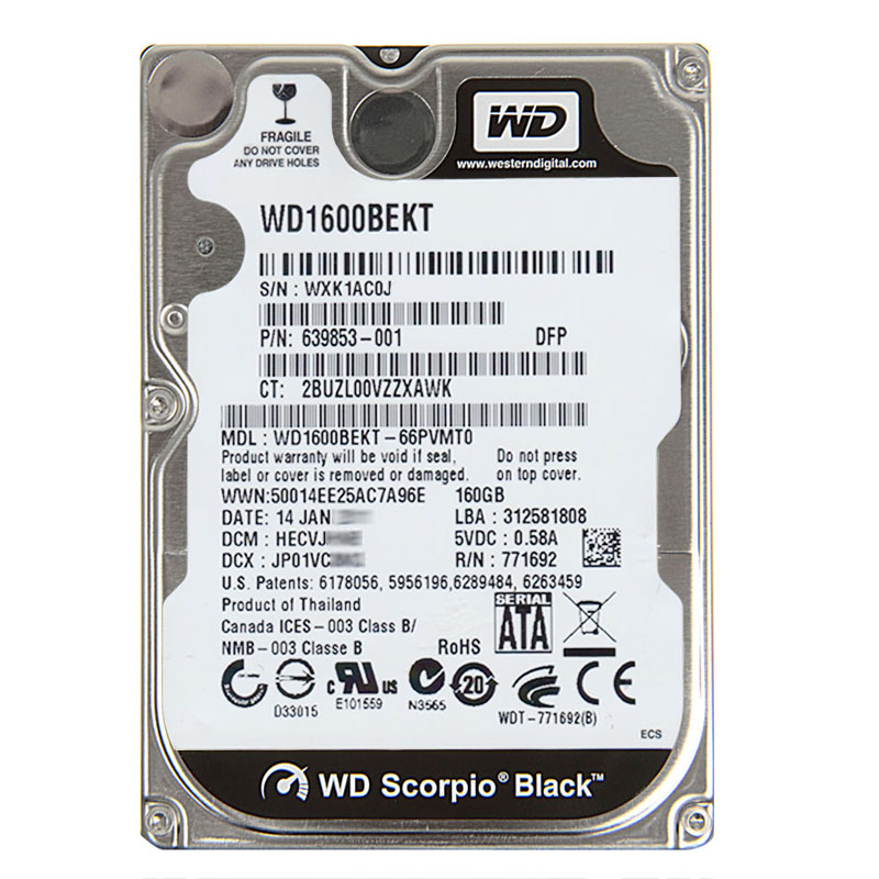 Western Digital - 160GB 7.2K SATA 3.0Gbps 2.5" 16MB Cache Hard Drive - WD1600BEKT-66PVMT0