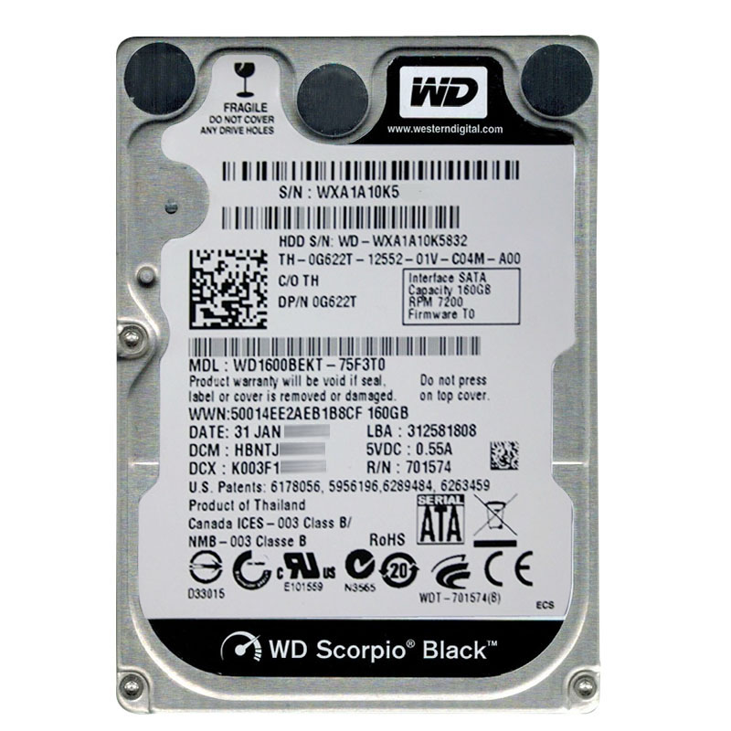 WD1600BEKT-75F3T0.jpg Western Digital - 160GB 7.2K SATA 3.0Gbps 2.5" 16MB Hard Drive - WD1600BEKT-75F3T0 - Image 1