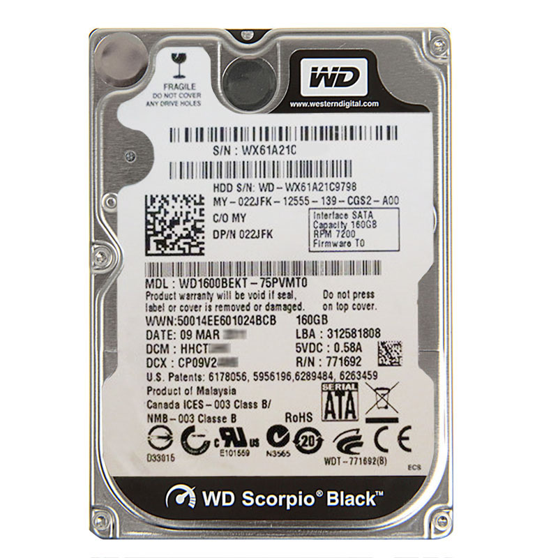 Western Digital - 160GB 7.2K SATA 3.0Gbps 2.5" 16MB Cache Hard Drive - WD1600BEKT-75PVMT0