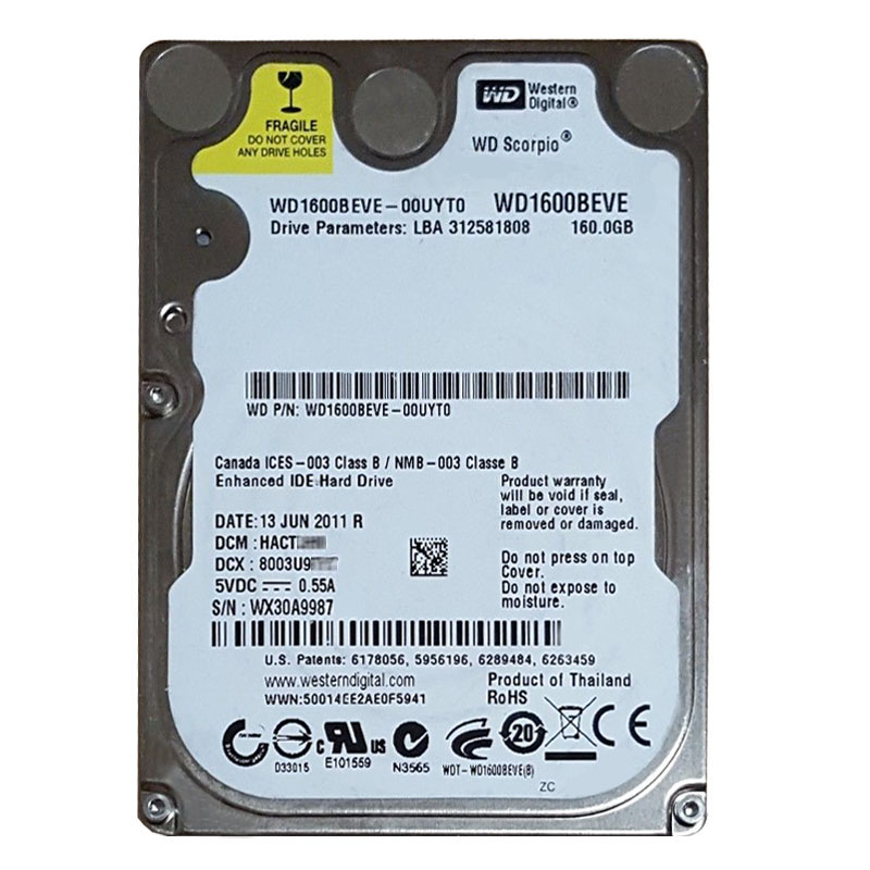 Western Digital - 160GB 5.4K Ultra-ATA/100 2.5" 8MB Cache Hard Drive - WD1600BEVE-00UYT0