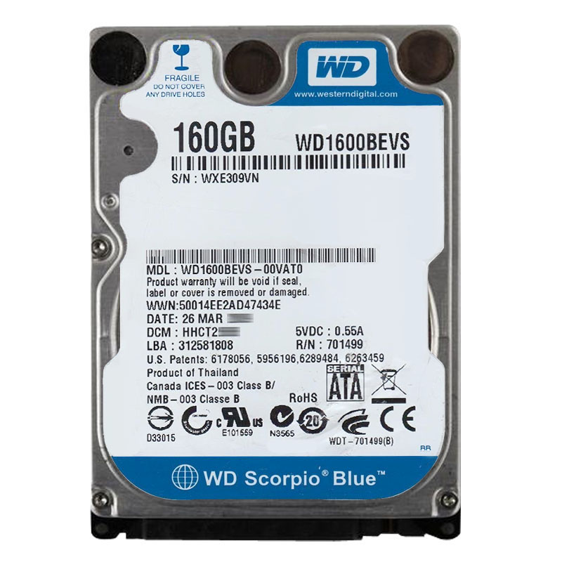 Western Digital - 160GB 5.4K SATA 1.5Gbps 2.5" 8MB Hard Drive - WD1600BEVS-00VAT0