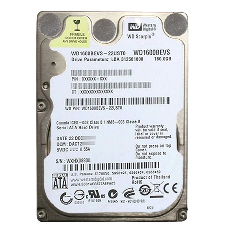 Western Digital - 160GB 5.4K SATA 1.5Gbps 2.5" 8MB Hard Drive - WD1600BEVS-22UST0