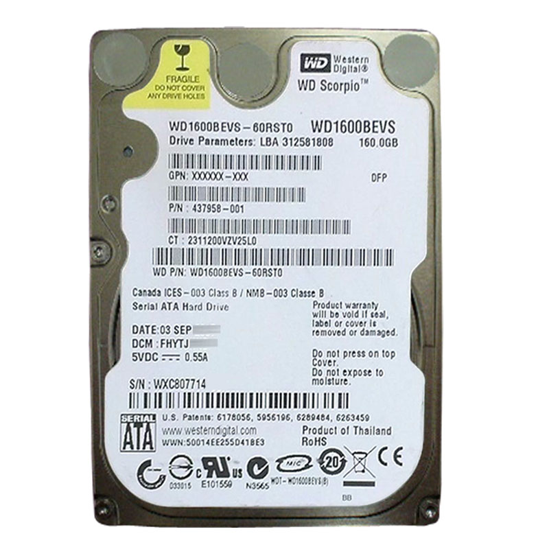 Western Digital - 160GB 5.4K SATA 1.5Gbps 2.5" 8MB Hard Drive - WD1600BEVS-60RST0