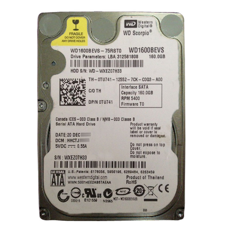 WD1600BEVS-75RST0.jpg Western Digital - 160GB 5.4K SATA 1.5Gbps 2.5" 8MB Hard Drive - WD1600BEVS-75RST0 - Image 1