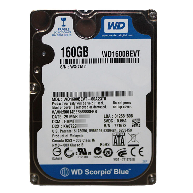 Western Digital - 160GB 5.4K SATA 3.0Gbps 2.5" 8MB Hard Drive - WD1600BEVT-00A23T0