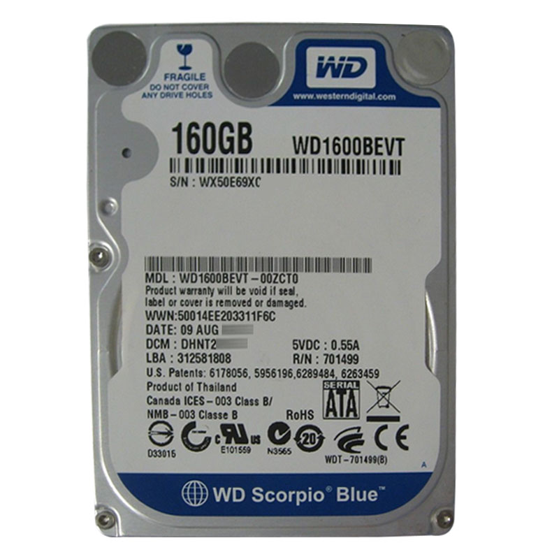 Western Digital - 160GB 5.4K SATA 3.0Gbps 2.5" 8MB Hard Drive - WD1600BEVT-00ZCT0