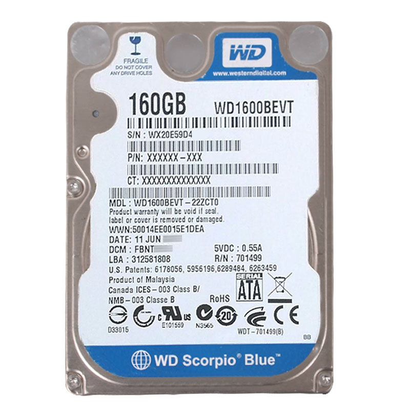 Western Digital - 160GB 5.4K SATA 3.0Gbps 2.5" 8MB Hard Drive - WD1600BEVT-22ZCT0
