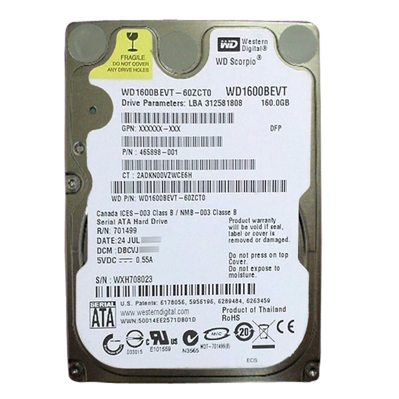 Western Digital - 160GB 5.4K SATA 3.0Gbps 2.5" 8MB Hard Drive - WD1600BEVT-60ZCT0