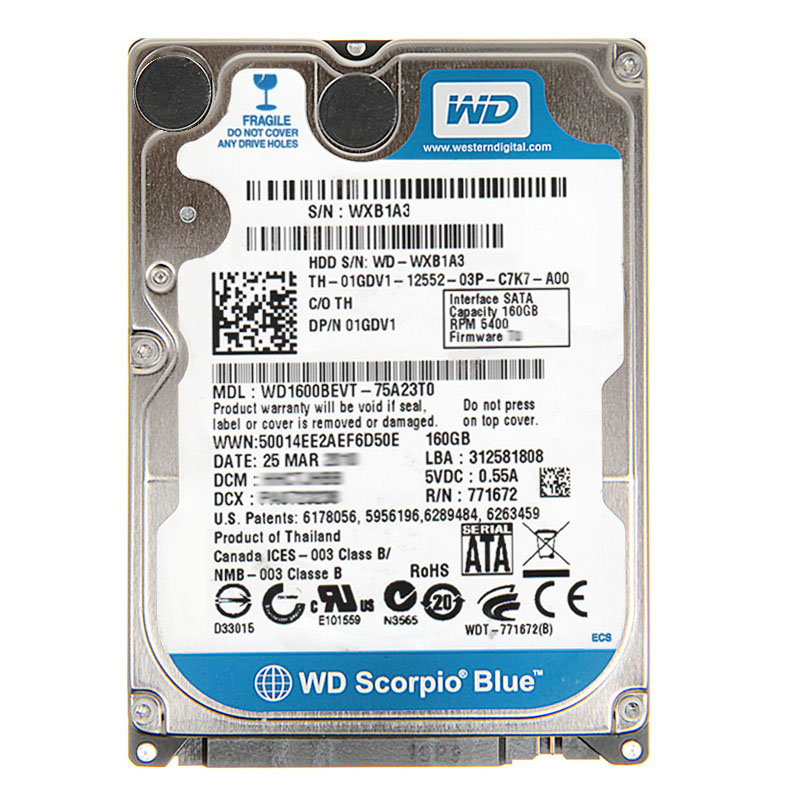 Western Digital - 160GB 5.4K SATA 3.0Gbps 2.5" 8MB Cache Hard Drive - WD1600BEVT-75A23T0