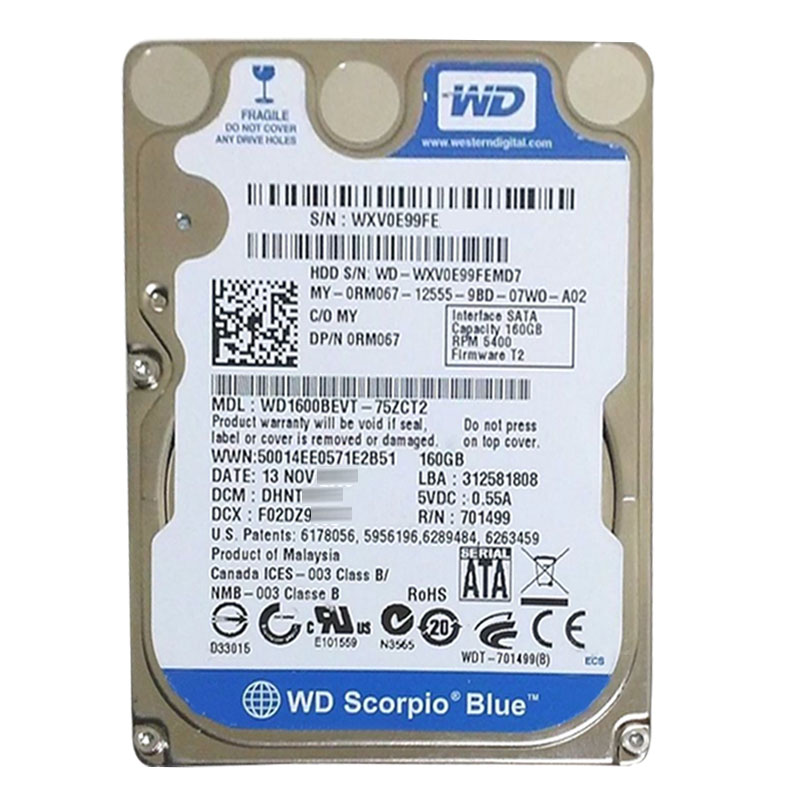 Western Digital - 160GB 5.4K SATA 3.0Gbps 2.5" 8MB Hard Drive - WD1600BEVT-75ZCT2
