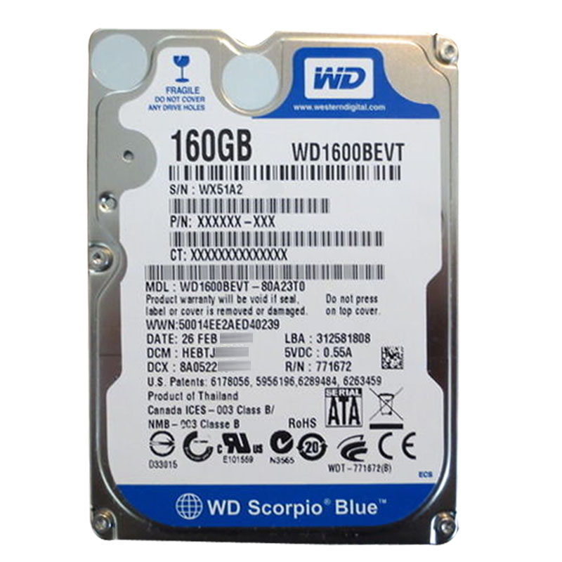 Western Digital - 160GB 5.4K SATA 3.0Gbps 2.5" 8MB Hard Drive - WD1600BEVT-80A23T0