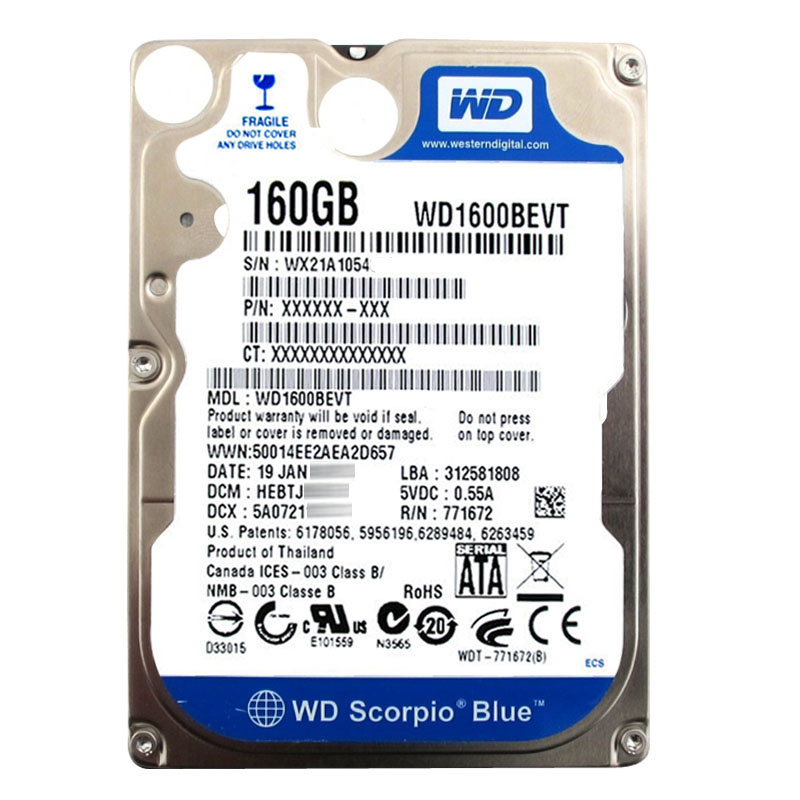 Western Digital - 160GB 5.4K SATA 3.0Gbps 2.5" 8MB Hard Drive - WD1600BEVT