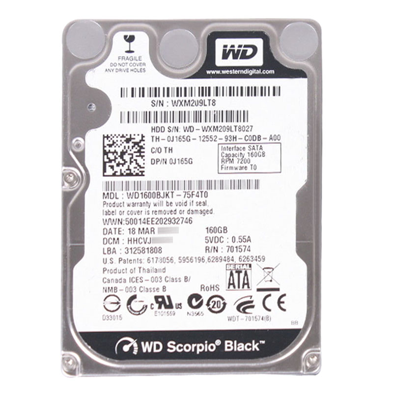 Western Digital - 160GB 7.2K SATA 3.0Gbps 2.5" 16MB Hard Drive - WD1600BJKT-75F4T0