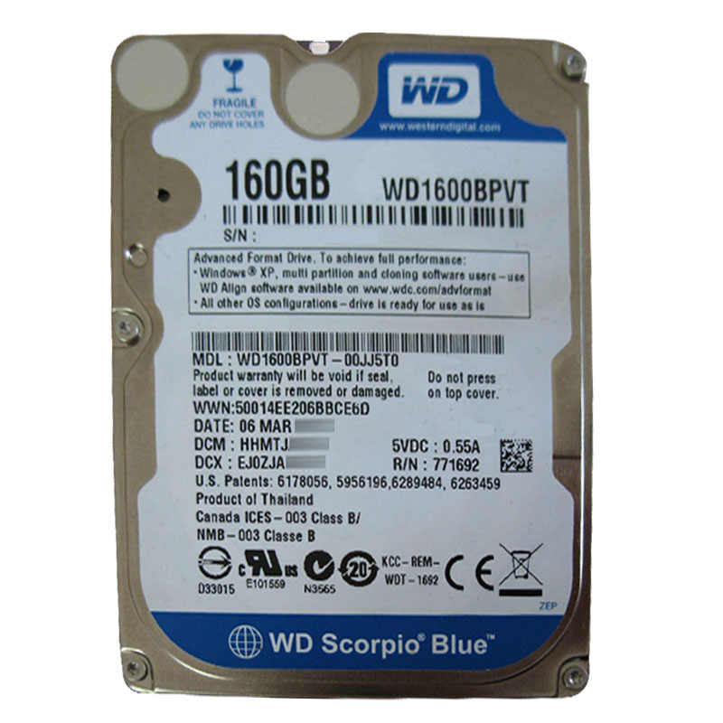 Western Digital - 160GB 5.4K SATA 3.0Gbps 2.5" 8MB Hard Drive - WD1600BPVT-00JJ5T0