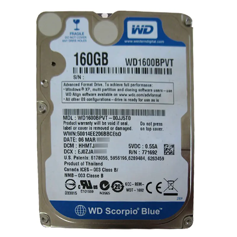 WD1600BPVT-00JJ5T0.jpg Western Digital - 160GB 5.4K SATA 3.0Gbps 2.5" 8MB Hard Drive - WD1600BPVT-00JJ5T0 - Image 1