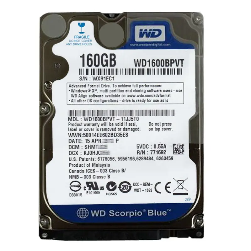 WD1600BPVT-11JJ5T0.jpg Western Digital - 160GB 5.4K SATA 3.0Gbps 2.5" 8MB Hard Drive - WD1600BPVT-11JJ5T0 - Image 1