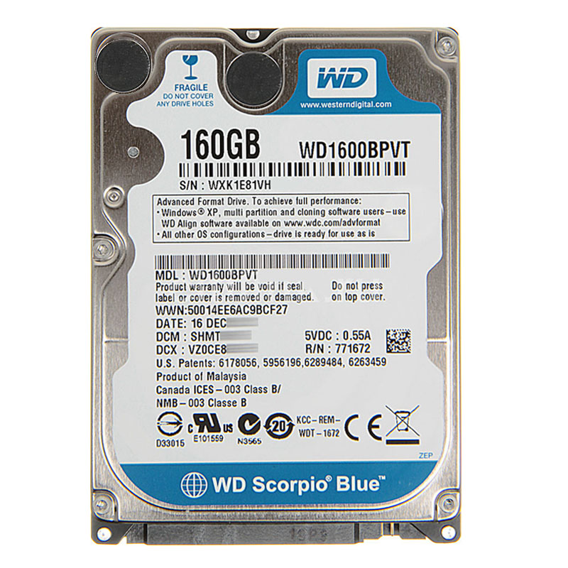 Western Digital - 160GB 5.4K SATA 3.0Gbps 2.5" 8MB Hard Drive - WD1600BPVT