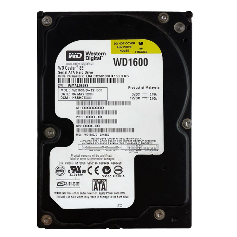 Western Digital - 160GB 7.2K SATA 1.5Gbps 3.5" 8MB Hard Drive - WD1600JD-22HBC0
