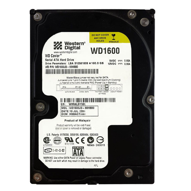 Western Digital - 160GB 7.2K SATA 1.5Gbps 3.5" 8MB Hard Drive - WD1600JD-98HBB0