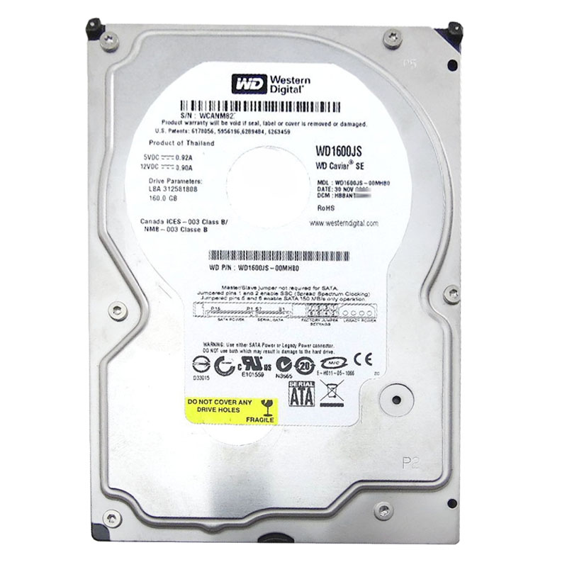 Western Digital - 160GB 7.2K SATA 3.0Gbps 3.5" 8MB Hard Drive - WD1600JS-00MHB0