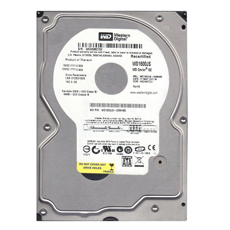 Western Digital - 160GB 7.2K SATA 3.0Gbps 3.5" 8MB Hard Drive - WD1600JS-00MHB5