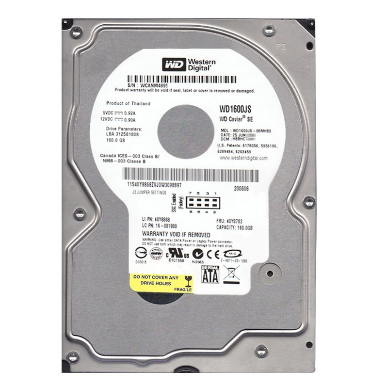 Western Digital - 160GB 7.2K SATA 3.0Gbps 3.5" 8MB Hard Drive - WD1600JS-08MHB0