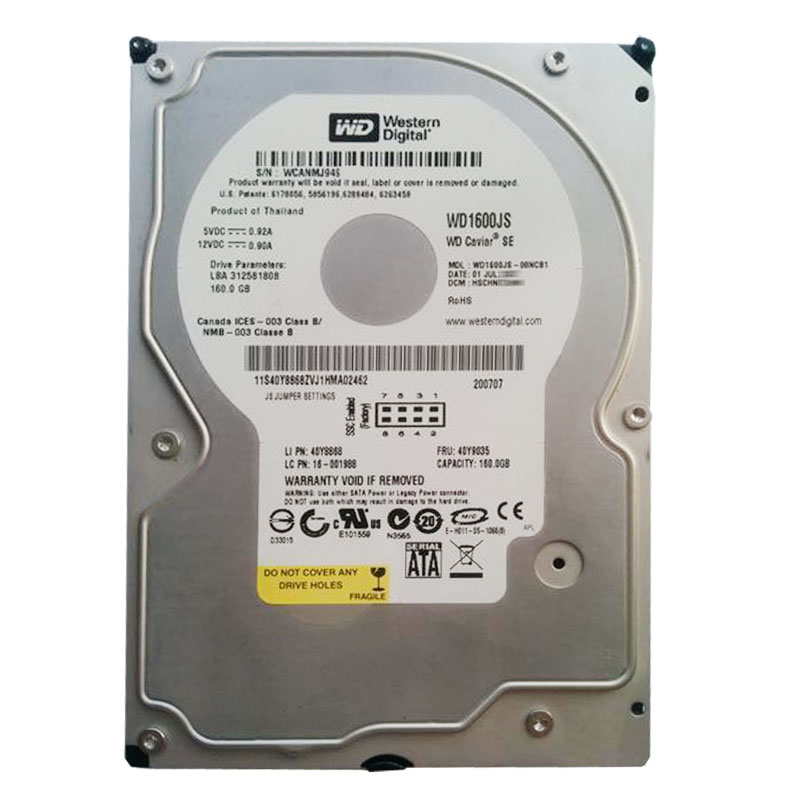 Western Digital - 160GB 7.2K SATA 3.0Gbps 3.5" 8MB Hard Drive - WD1600JS-08NCB1