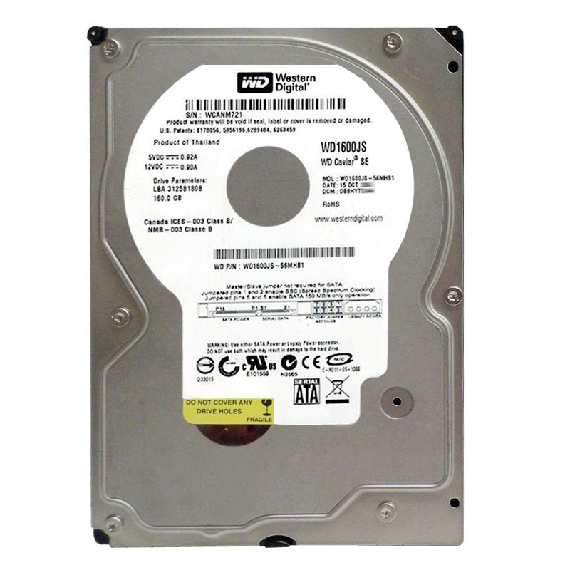 Western Digital - 160GB 7.2K SATA 3.0Gbps 3.5" 8MB Hard Drive - WD1600JS-56MHB1