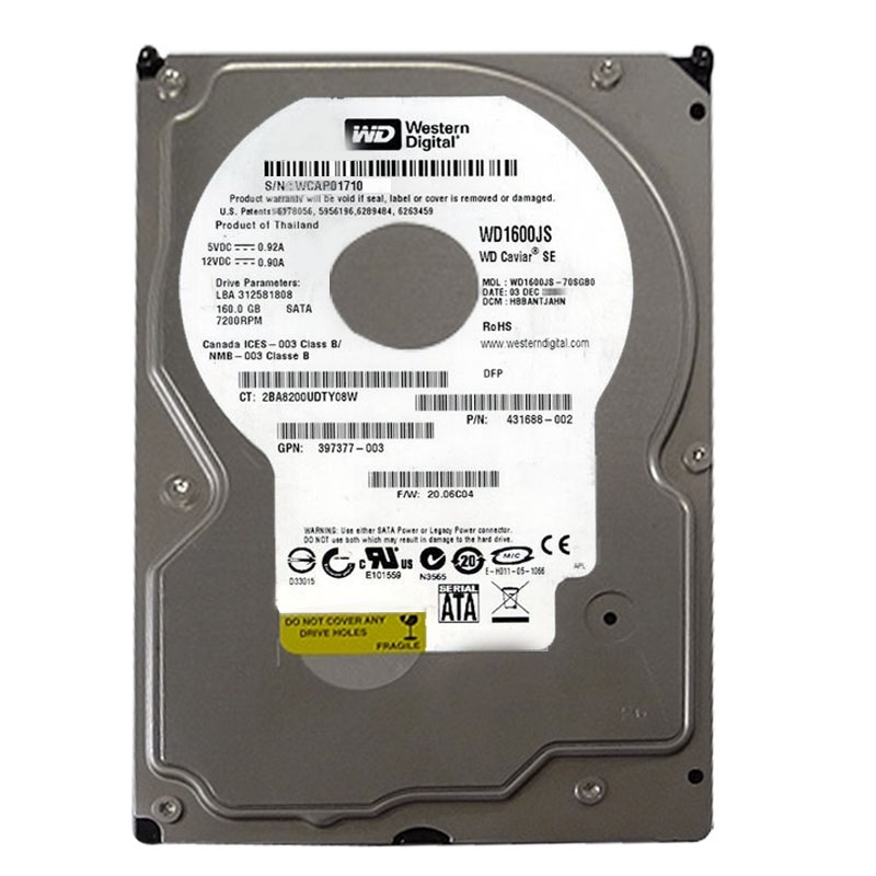 Western Digital - 160GB 7.2K SATA 3.0Gbps 3.5" 8MB Cache Hard Drive - WD1600JS-70SGB0