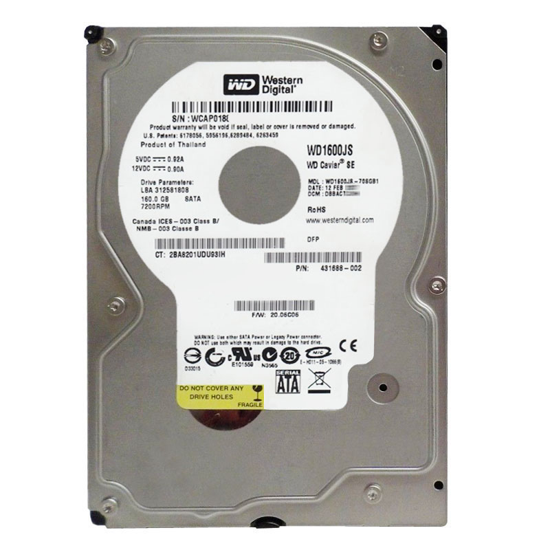 Western Digital - 160GB 7.2K SATA 3.0Gbps 3.5" 8MB Hard Drive - WD1600JS-70SGB1