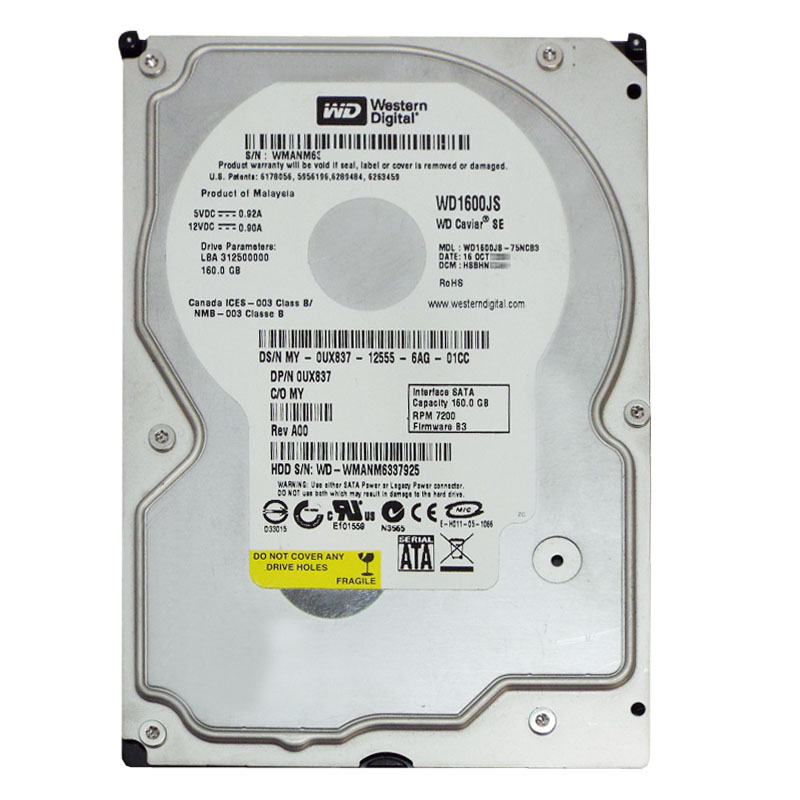 Western Digital - 160GB 7.2K SATA 3.0Gbps 3.5" 8MB Hard Drive - WD1600JS-75NCB3