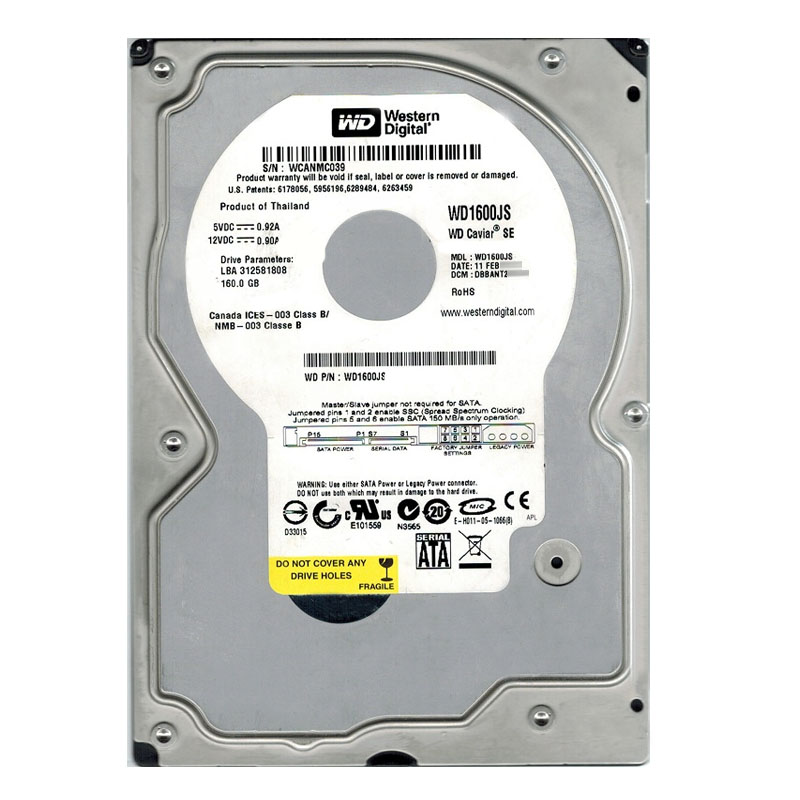 Western Digital - 160GB 7.2K SATA 3.0Gbps 3.5" 8MB Hard Drive - WD1600JS