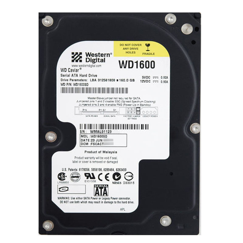 Western Digital - 160GB 7.2K SATA 1.5Gbps 3.5" 8MB Hard Drive - WD1600SD