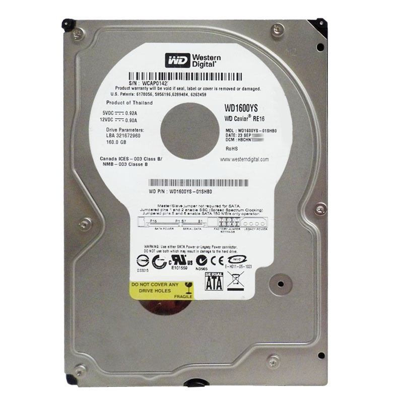 Western Digital - 160GB 7.2K SATA 3.0Gbps 3.5" 16MB Hard Drive - WD1600YS-01SHB0
