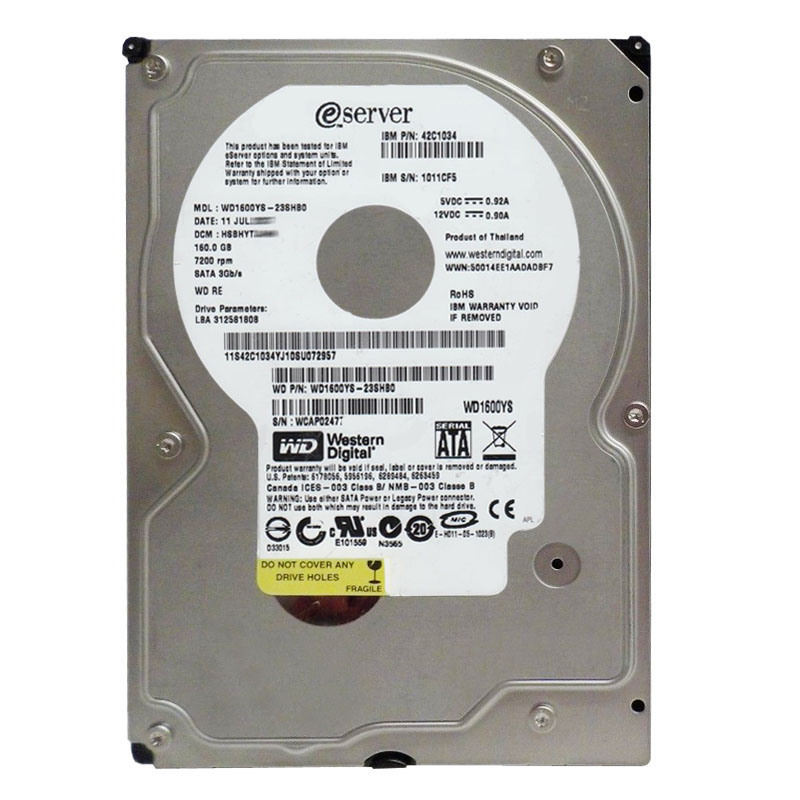 Western Digital - 160GB 7.2K SATA 3.0Gbps 3.5" 16MB Hard Drive - WD1600YS-23SHB0