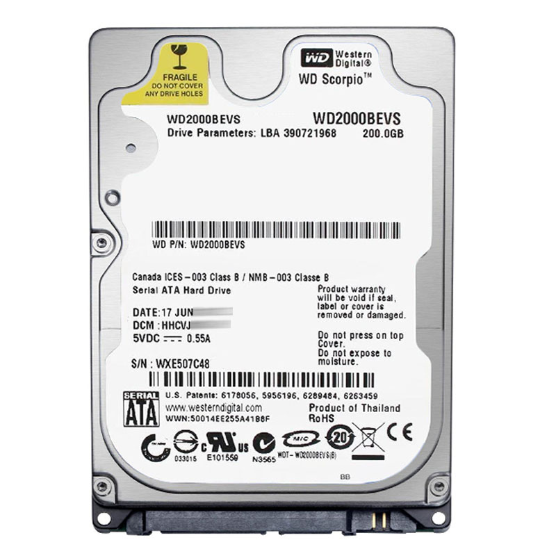 Western Digital - 200GB 5.4K SATA 1.5Gbps 2.5" 8MB Hard Drive - WD2000BEVS