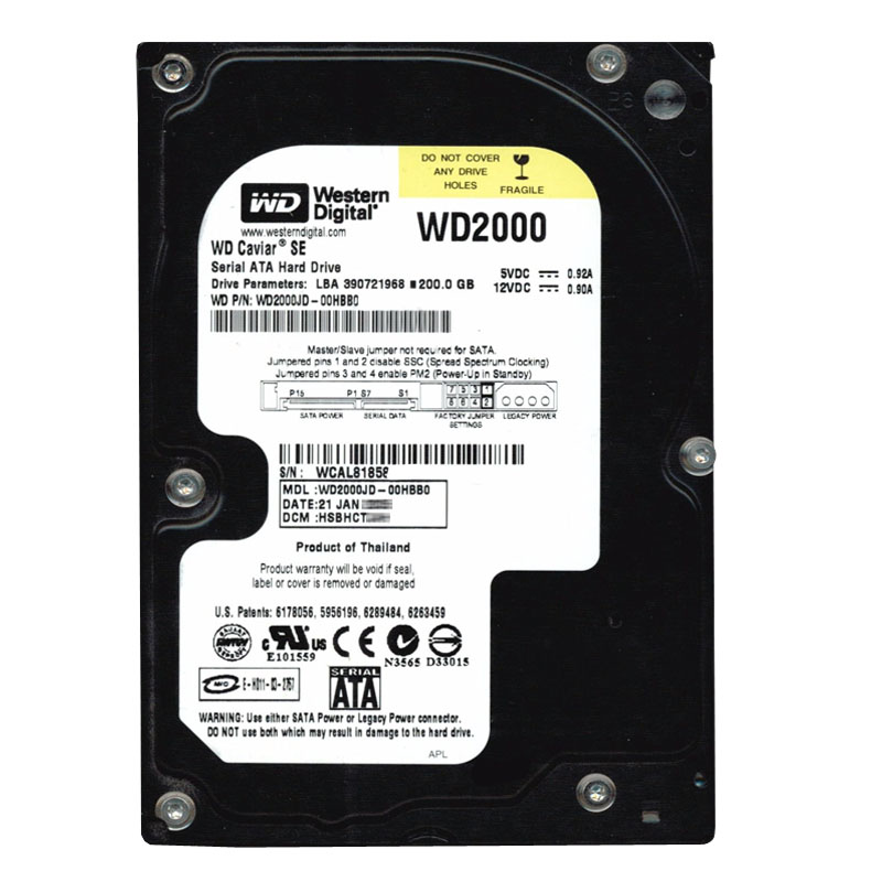 Western Digital - 200GB 7.2K SATA 1.5Gbps 3.5" 8MB Hard Drive - WD2000JD-00HBB0