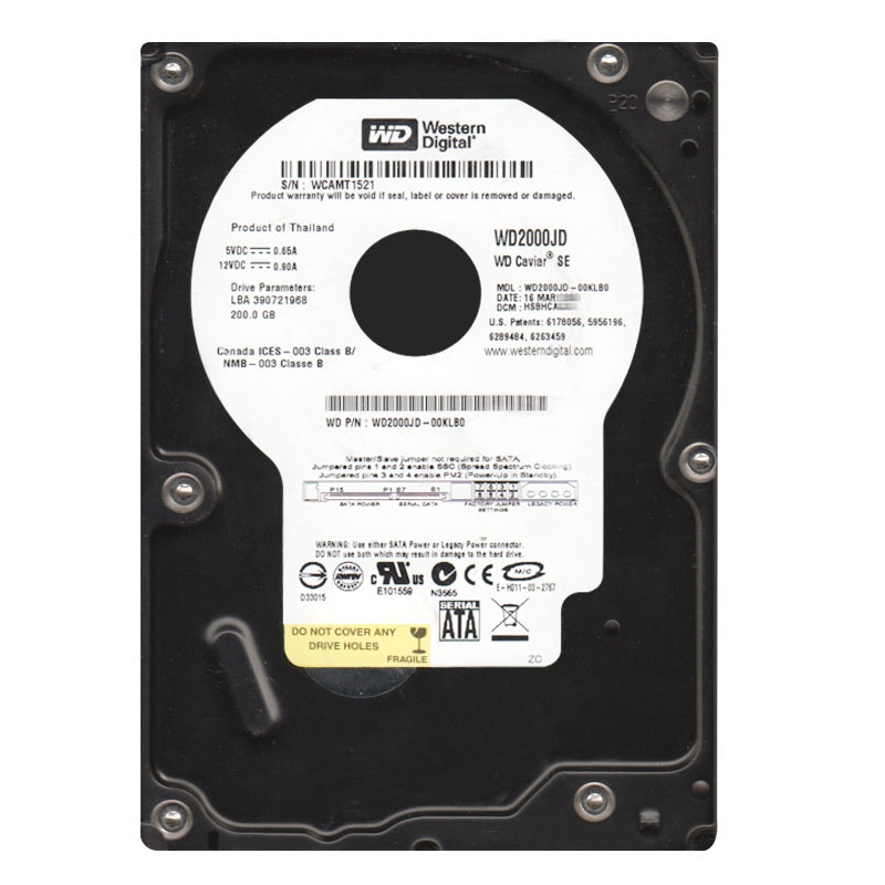 Western Digital - 200GB 7.2K SATA 1.5Gbps 3.5" 8MB Hard Drive - WD2000JD-00KLB0