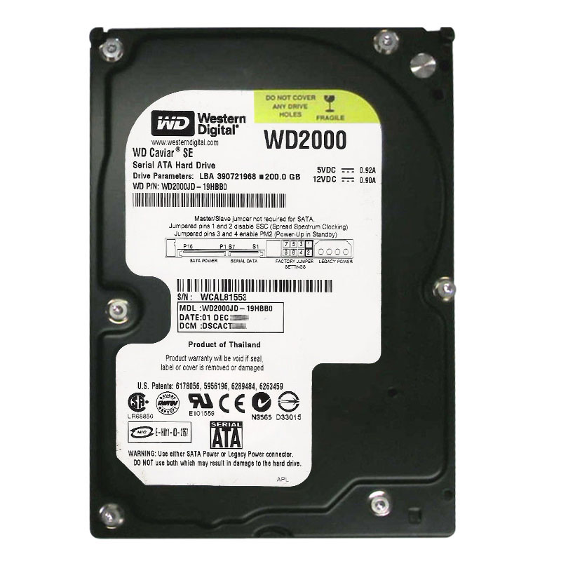 Western Digital - 200GB 7.2K SATA 1.5Gbps 3.5" 8MB Hard Drive - WD2000JD-19HBB0