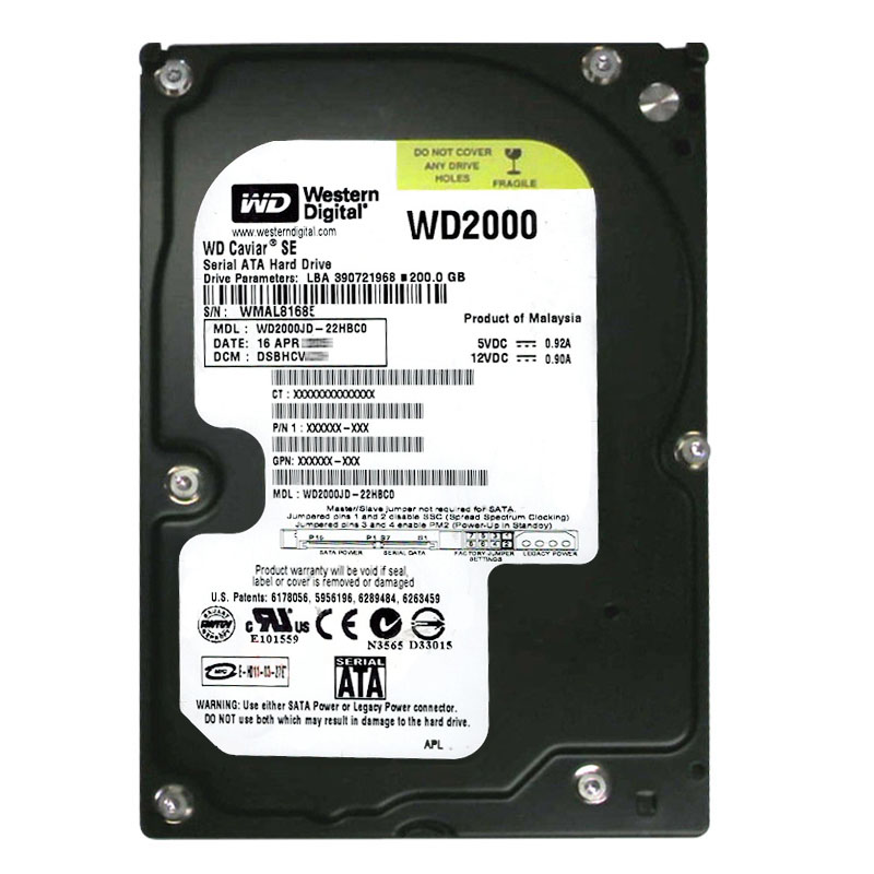 Western Digital - 200GB 7.2K SATA 1.5Gbps 3.5" 8MB Hard Drive - WD2000JD-22HBC0