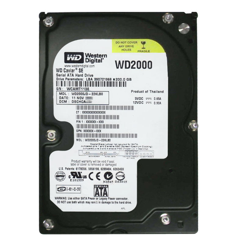 Western Digital - 200GB 7.2K SATA 1.5Gbps 3.5" 8MB Hard Drive - WD2000JD-22KLB0