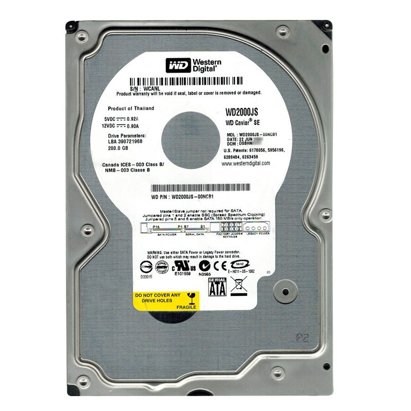 Western Digital - 200GB 7.2K SATA 3.0Gbps 3.5" 8MB Cache Hard Drive - WD2000JS-00NCB1