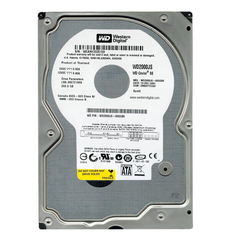 Western Digital - 200GB 7.2K SATA 3.0Gbps 3.5" 8MB Cache Hard Drive - WD2000JS-00SGB0