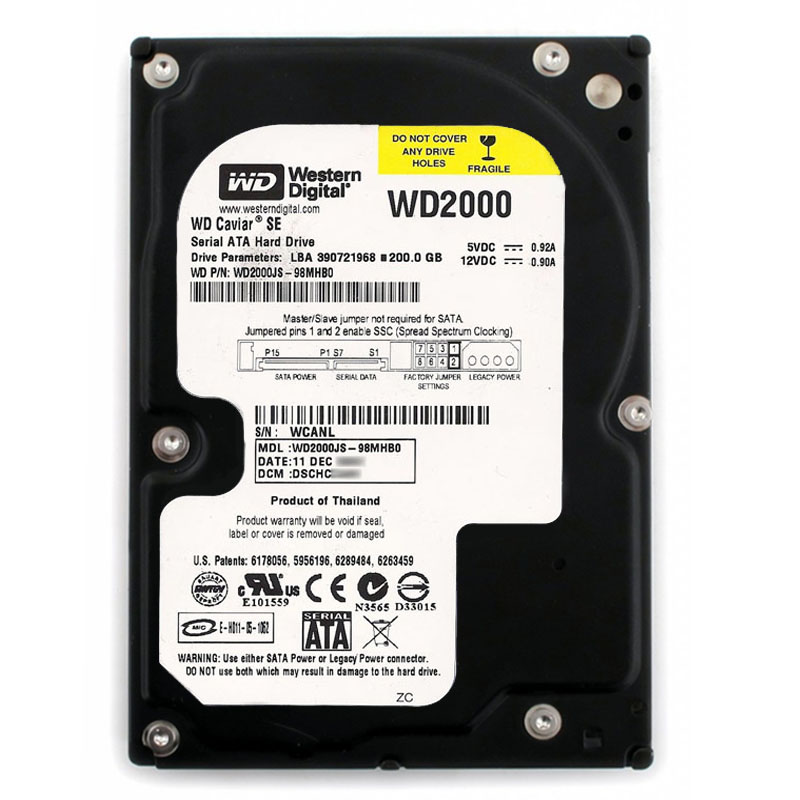 Western Digital - 200GB 7.2K SATA 3.0Gbps 3.5" 8MB Cache Hard Drive - WD2000JS-98MHB0